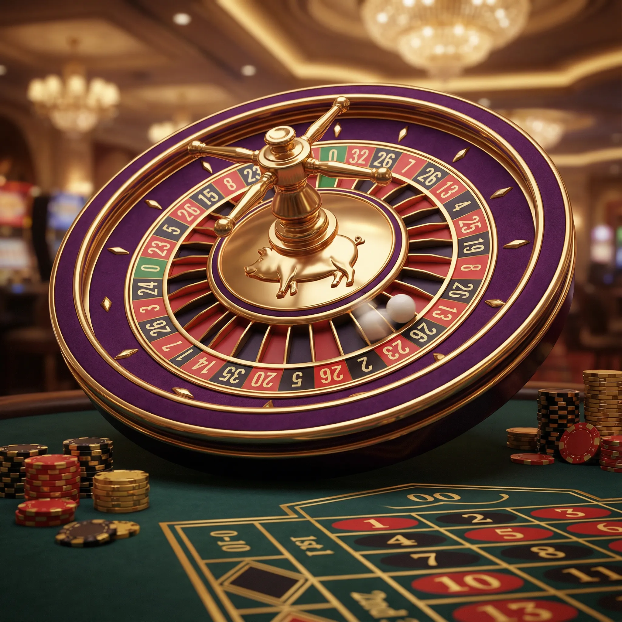 Ruleta de casino girando con bola y fichas
